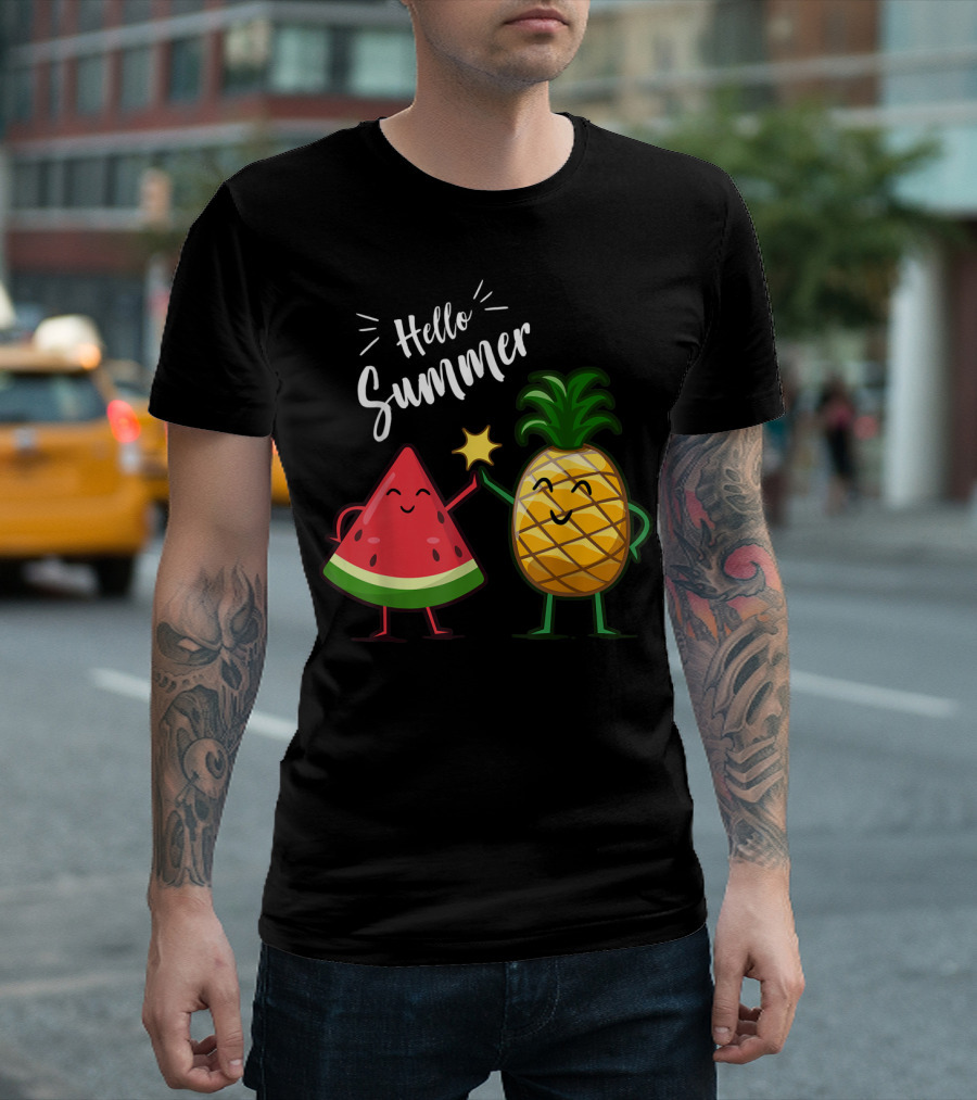 Hello Summer Watermelon Pineapple High-Five Fun T-Shirt