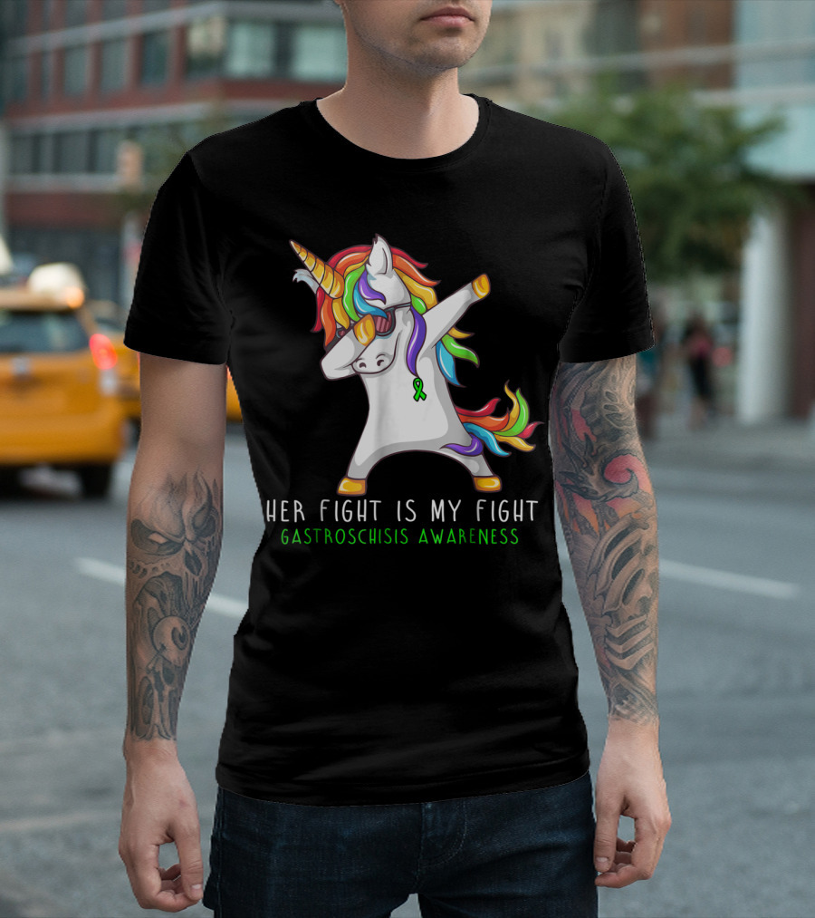 Her Fight Is My Fight Unicorn Gastroschisis Awareness Dabbing Rainbow T-Shirt