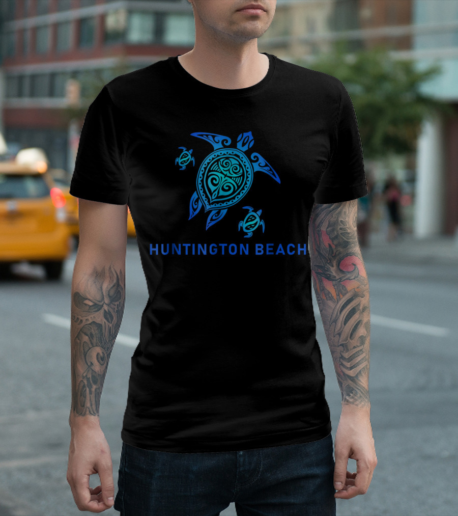 Huntington Beach Blue Tribal Turtle Sea T-Shirt