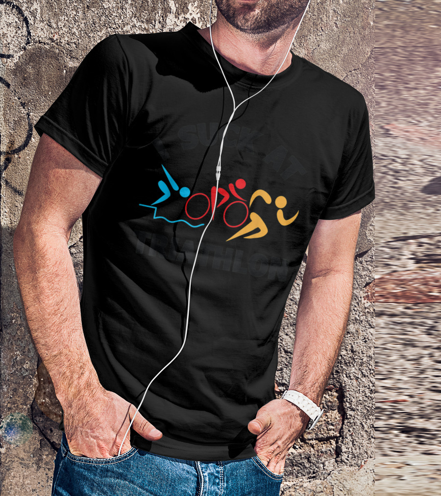 I Suck At Triathlon Funny Triathlete Swim Bike Run Icons T-Shirt
