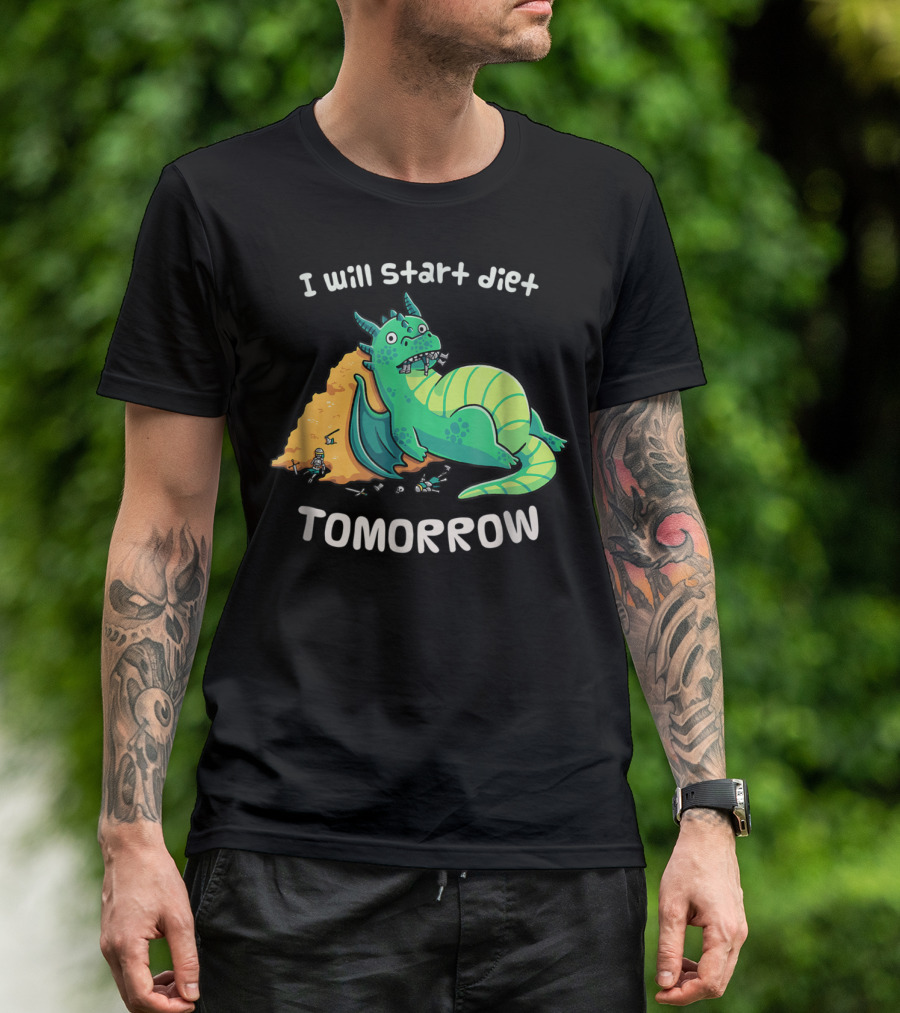 I Will Start Diet Tomorrow Dragon Procrastination Eating Knight Armor T-Shirt