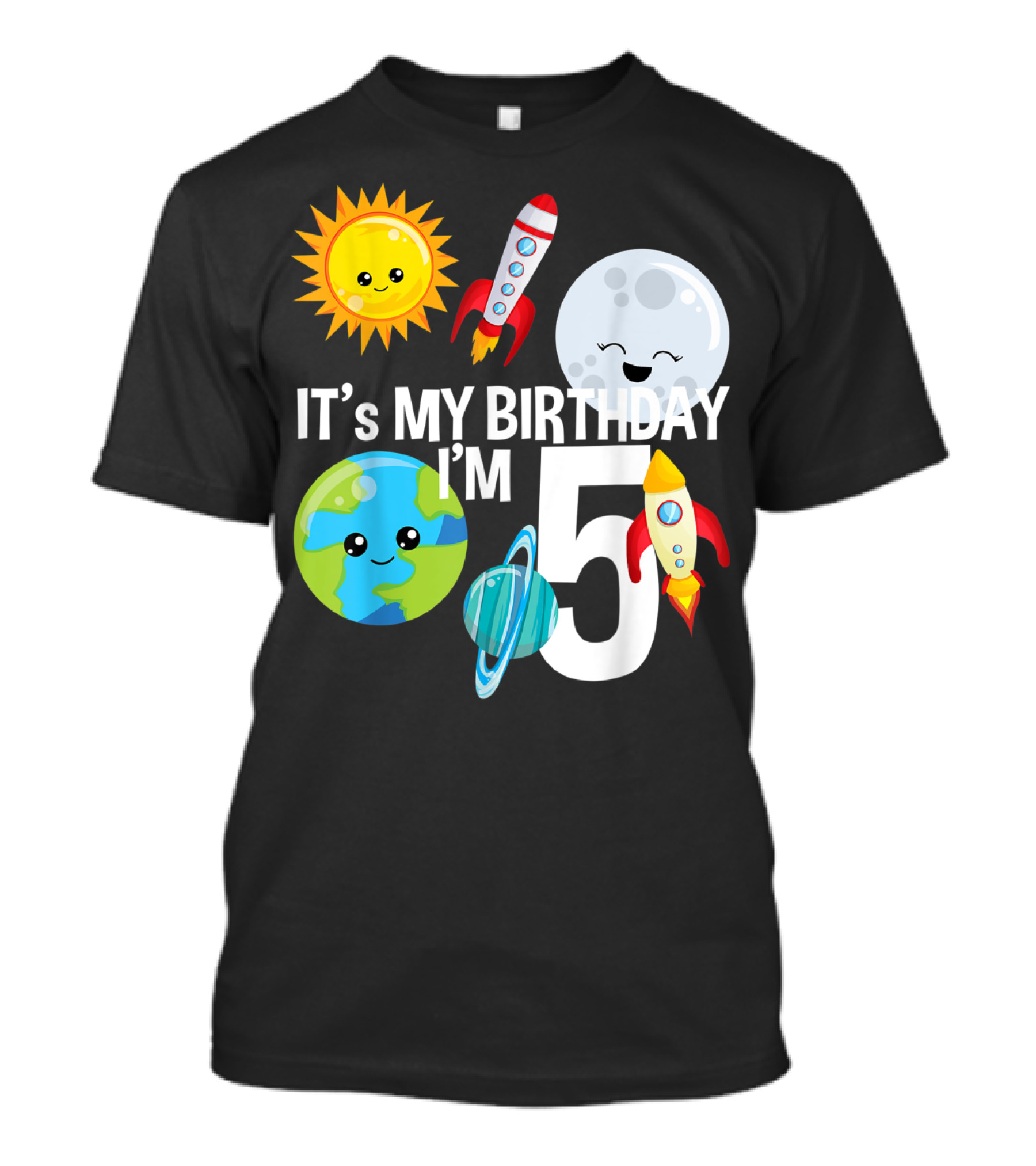 It's My Birthday I'm 5 Outer Space Planets Rocket Sun Moon T-Shirt