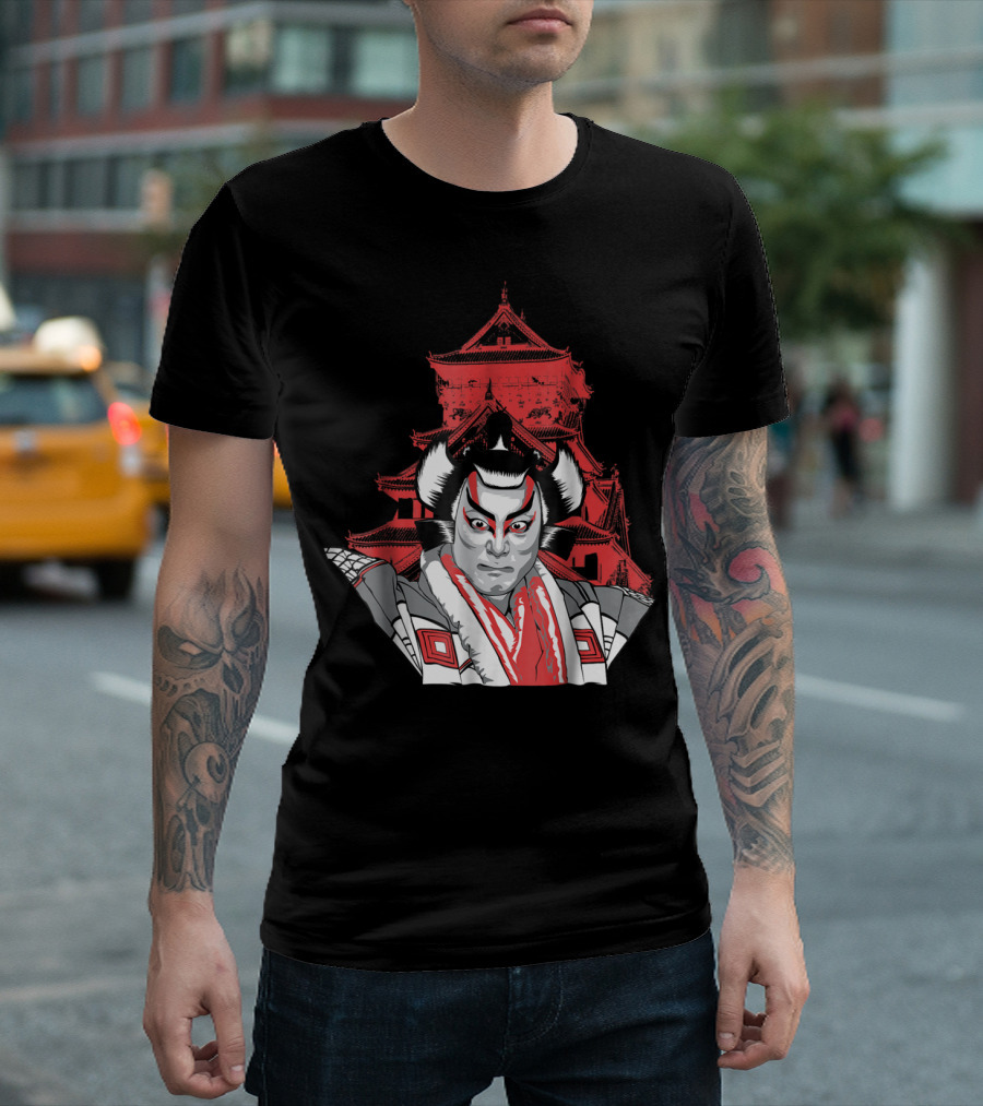 Japanese Kabuki Actor with Red Castle Backdrop in Tokyo Japan T-Shirt