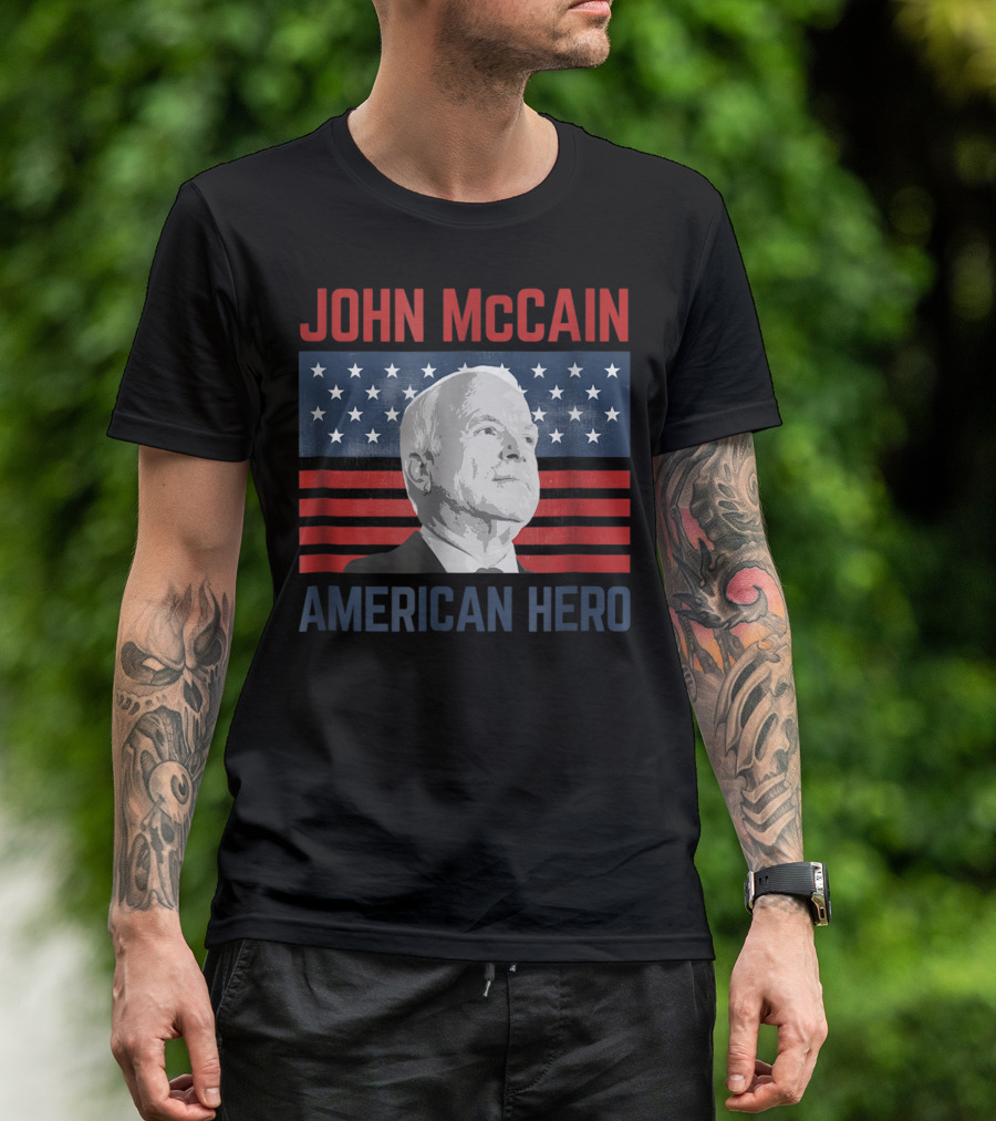 John McCain American Hero Patriotic Flag T-Shirt