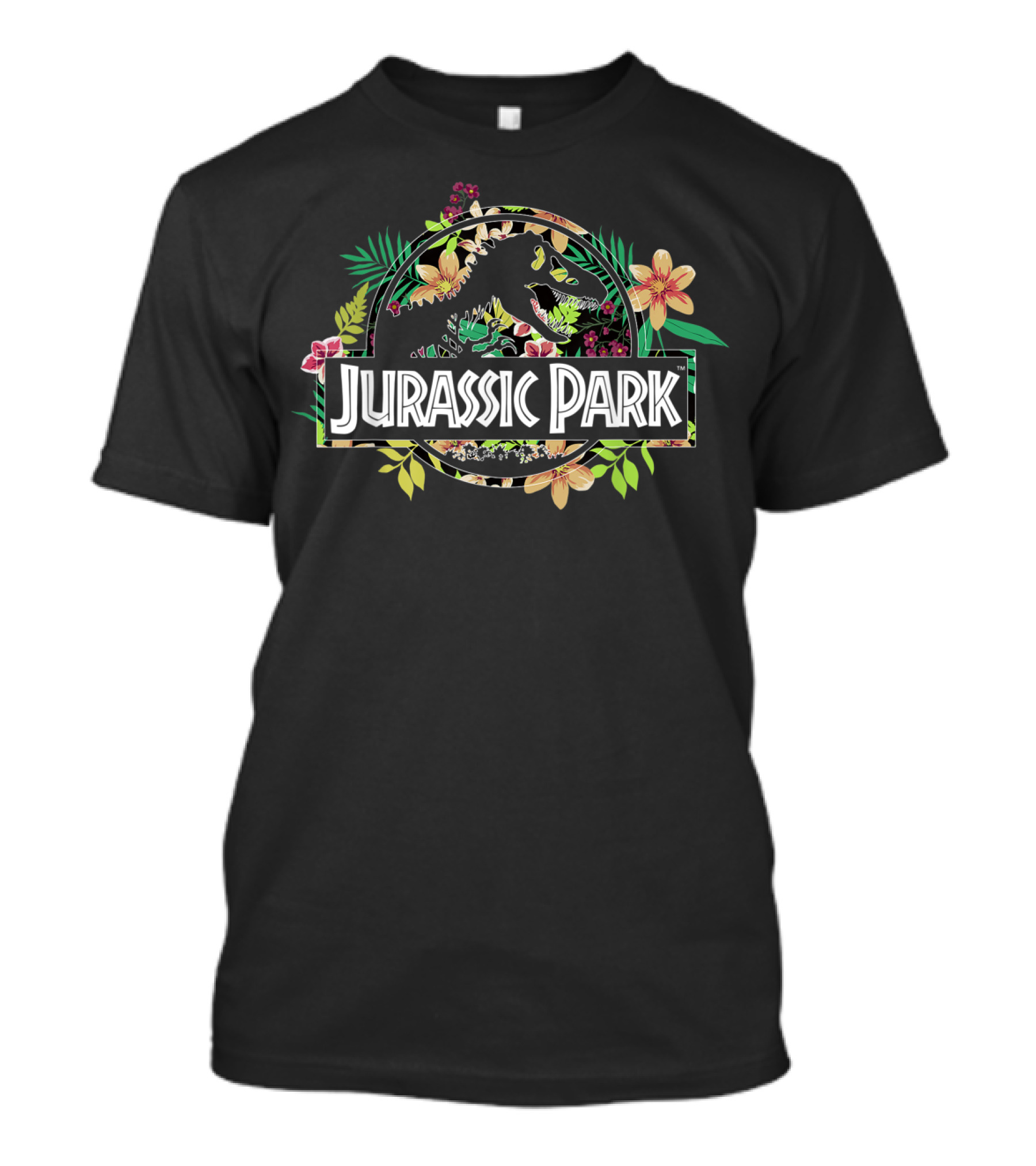 Jurassic Park Floral Tropical Fossil Logo With Flowers And Leaves T-Shirt