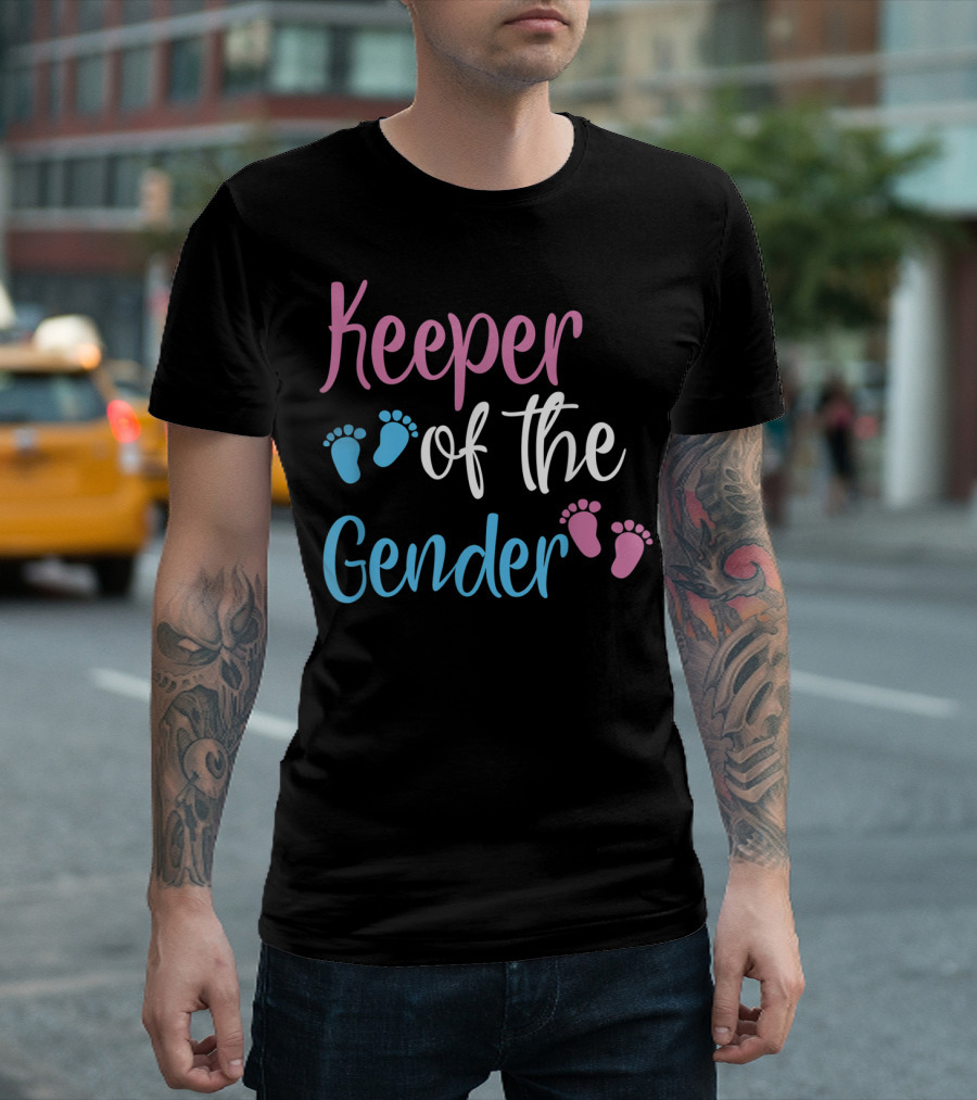 Keeper of the Gender Baby Reveal Party Footprints T-Shirt