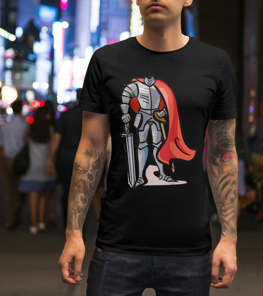 Kid Boy Knight Medieval Legend King Armor Bold Red Cloak T-Shirt
