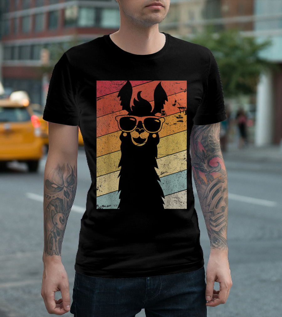 Llama Style Retro Sunset Alpaca With Sunglasses T-Shirt