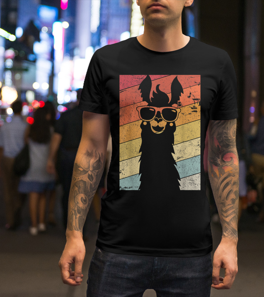 Llama Style Retro Sunset Alpaca With Sunglasses T-Shirt