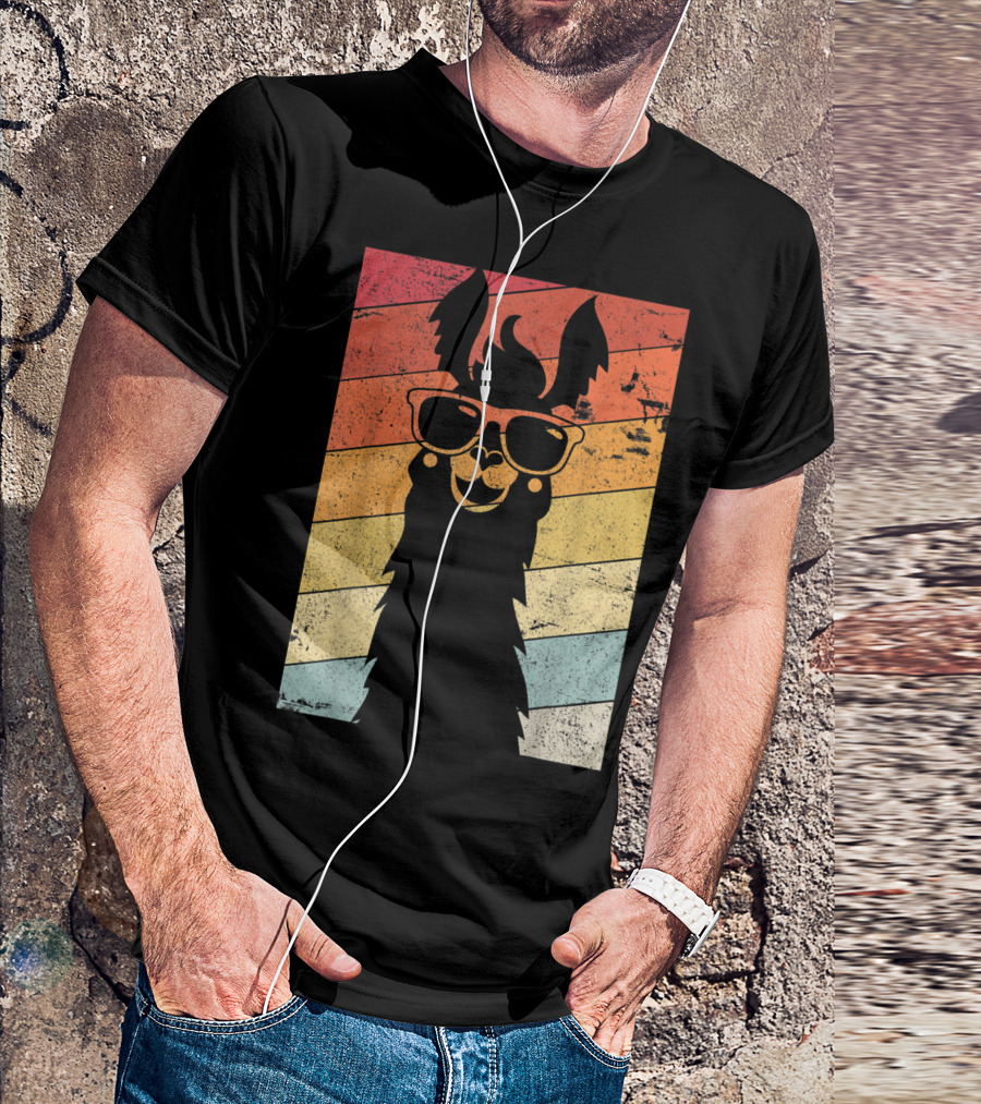 Llama Style Retro Sunset Alpaca With Sunglasses T-Shirt