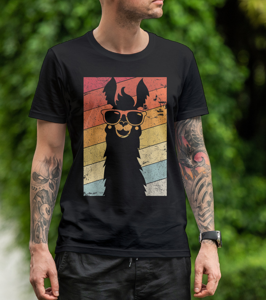 Llama Style Retro Sunset Alpaca With Sunglasses T-Shirt