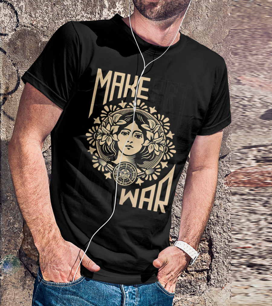 Make Art Not War Obey Giant Inspired Slogan Red Peace Symbol Floral T-Shirt