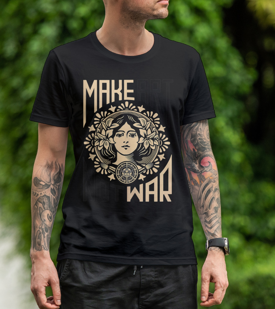 Make Art Not War Obey Giant Inspired Slogan Red Peace Symbol Floral T-Shirt