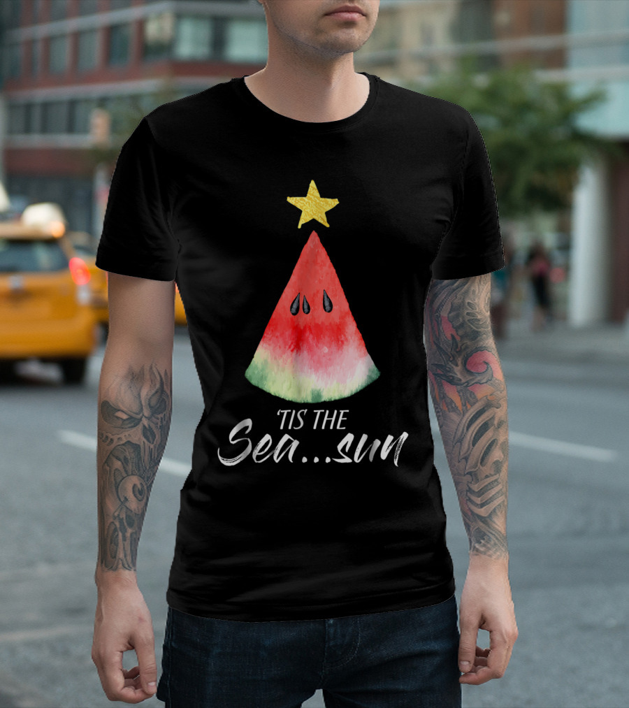 Melon Christmas Tree Tis The Sea Sun Watermelon Slice Star Tree T-Shirt