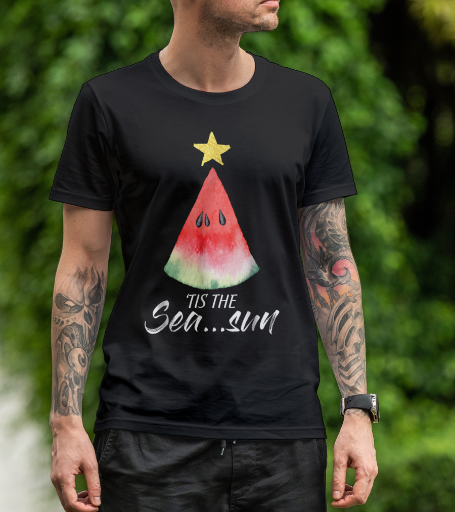 Melon Christmas Tree Tis The Sea Sun Watermelon Slice Star Tree T-Shirt