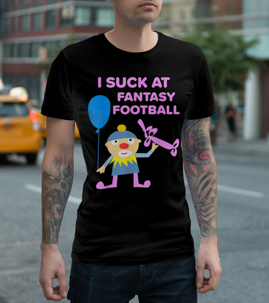 I Suck At Fantasy Football Clown with Balloon and Trophy T-Shirt