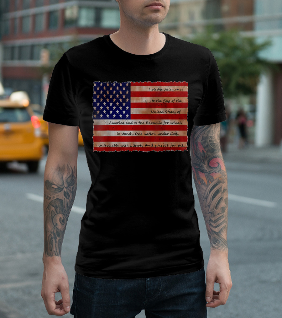 Mens USA Flag Pledge Of Allegiance Text America Indivisible Liberty Justice T-Shirt