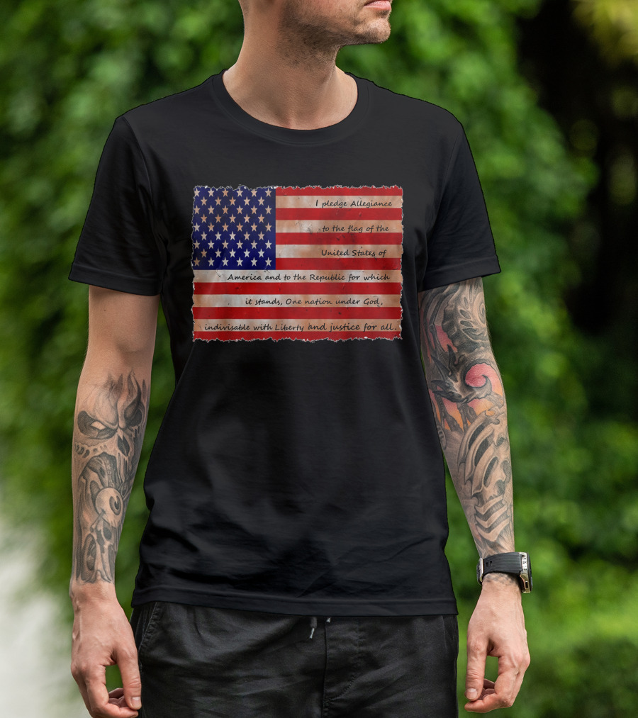 Mens USA Flag Pledge Of Allegiance Text America Indivisible Liberty Justice T-Shirt