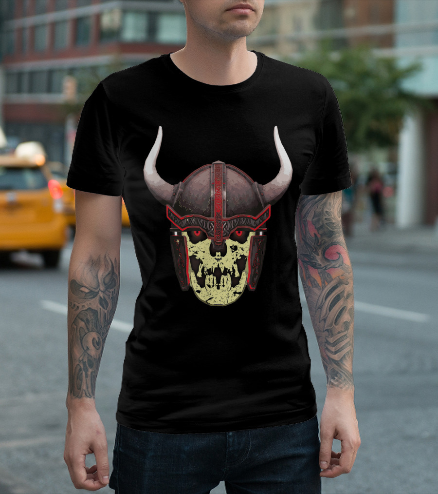 Viking Warrior Skull Helmet Ragnarok Victory Mens Cool T-Shirt