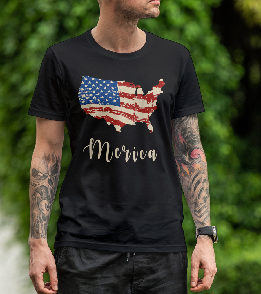 Merica 4Th Of July USA Map American Flag Patriotic T-Shirt