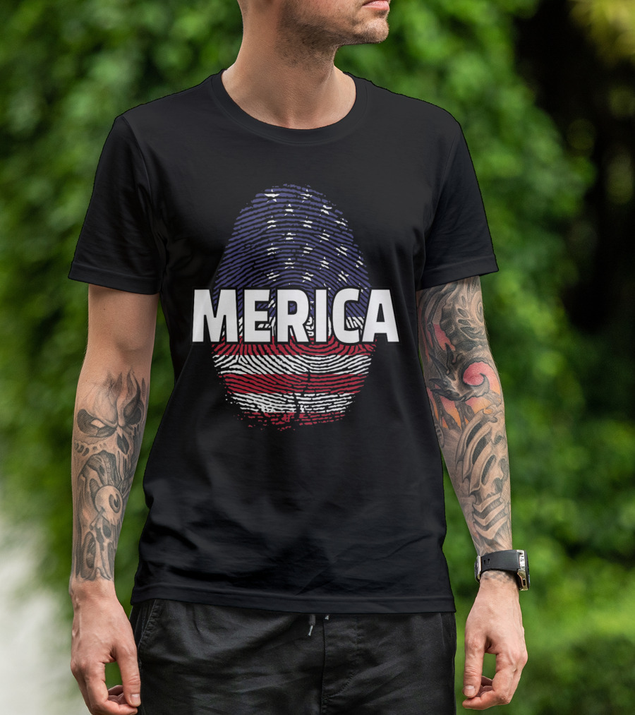 MERICA Fingerprint American Flag 4th Of July T-Shirt