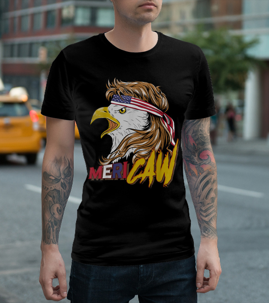 Mericaw Bald Eagle With American Flag Bandana 4th Of July USA T-Shirt