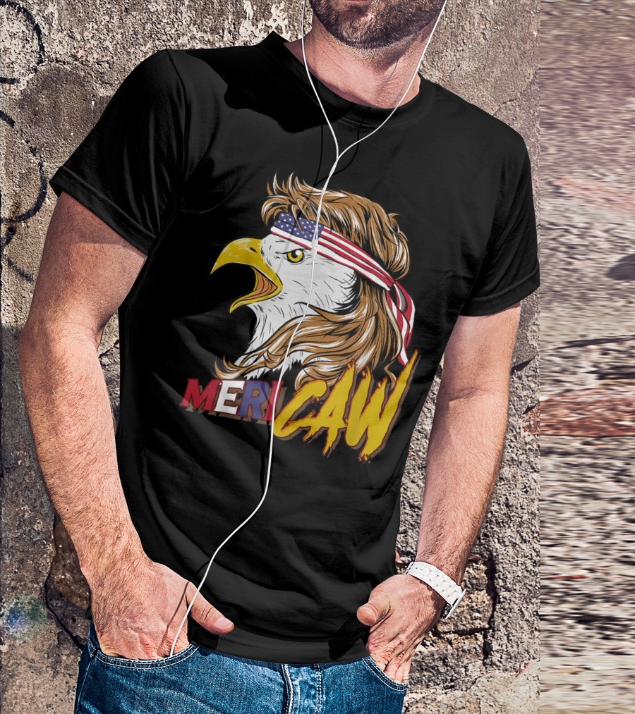 Mericaw Bald Eagle With American Flag Bandana 4th Of July USA T-Shirt