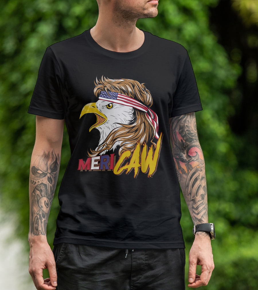 Mericaw Bald Eagle With American Flag Bandana 4th Of July USA T-Shirt