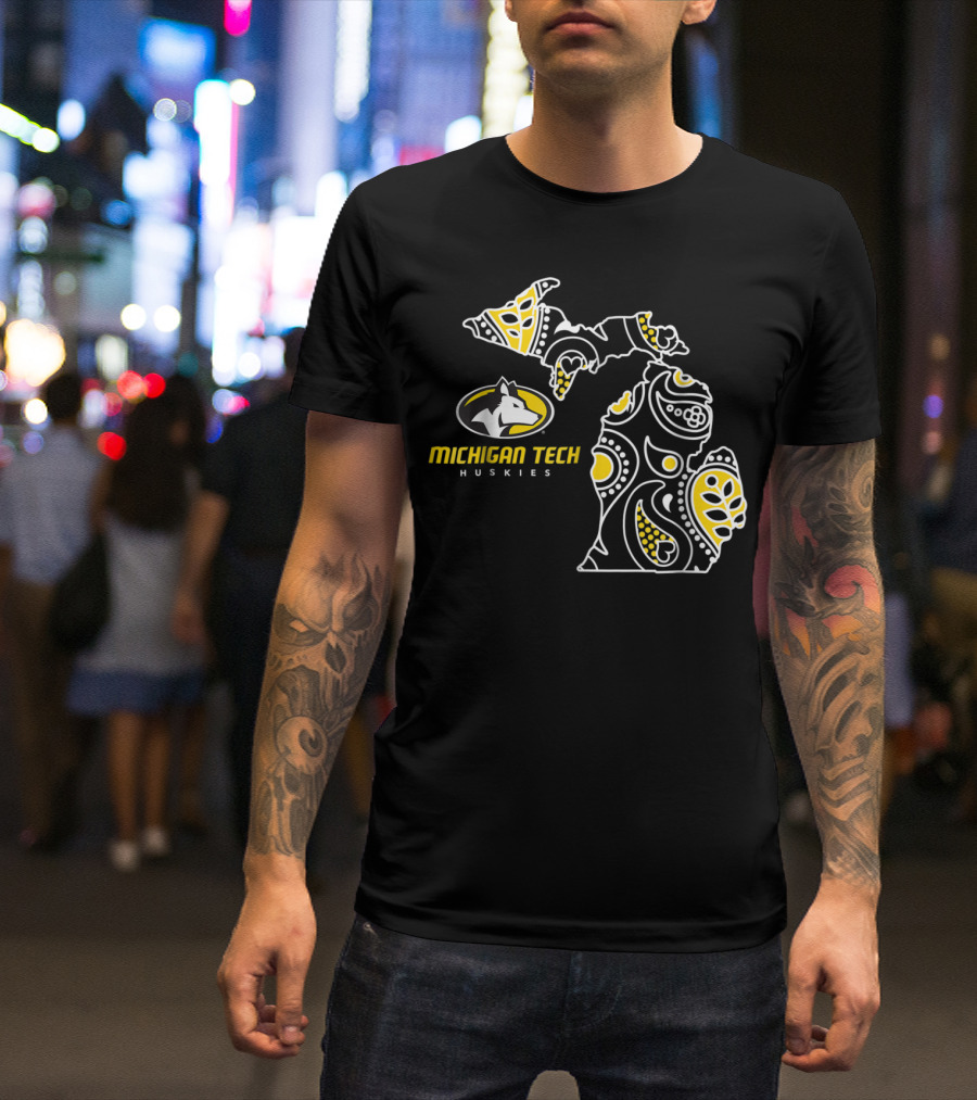 Michigan Tech Huskies Paisley State Map T-Shirt