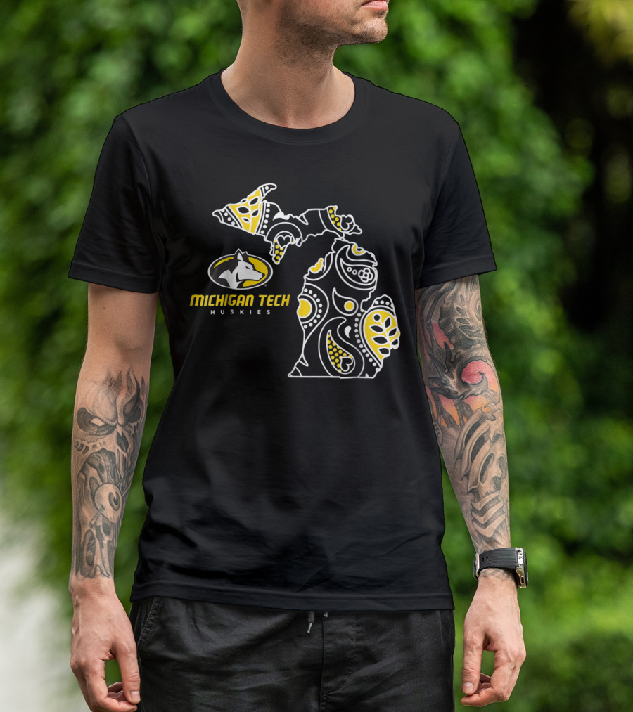 Michigan Tech Huskies Paisley State Map T-Shirt