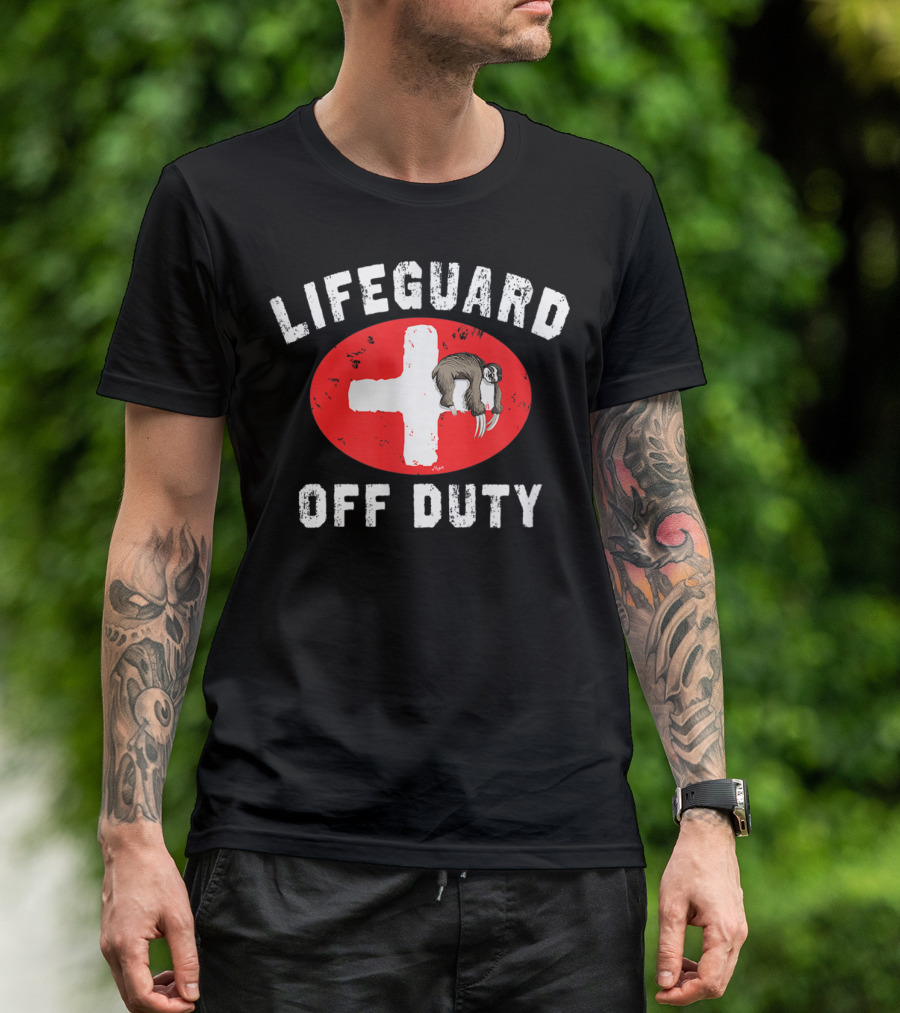 Lifeguard Off Duty Sloth Sleeping On Red Cross T-Shirt