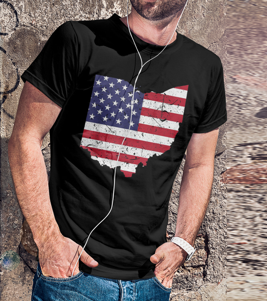 Ohio State American Flag Map 4th Of July Pride T-Shirt