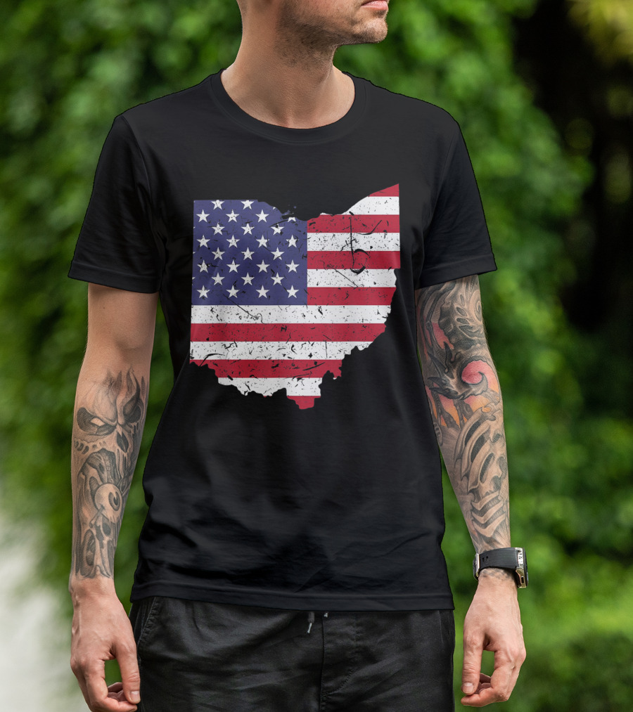 Ohio State American Flag Map 4th Of July Pride T-Shirt