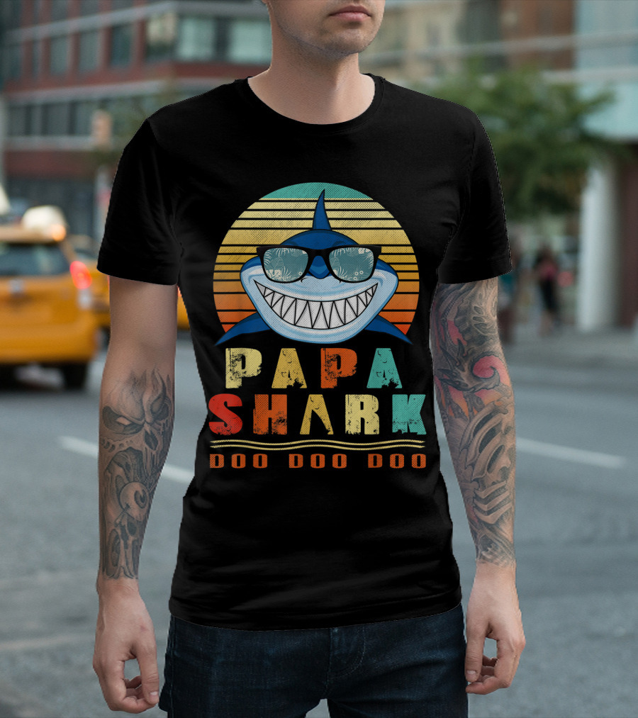 Papa Shark Doo Doo Doo Retro Vintage Sunglasses T-Shirt
