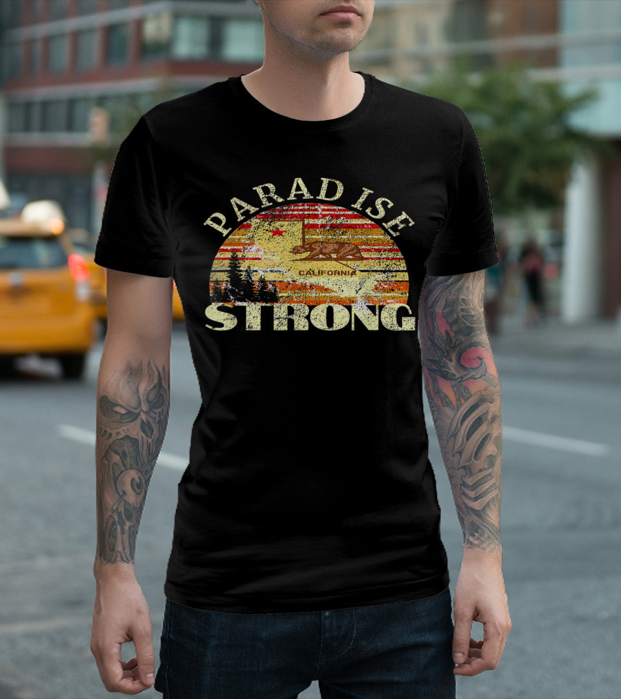 Paradise California Strong Campfire Bear Flag Stripes T-Shirt