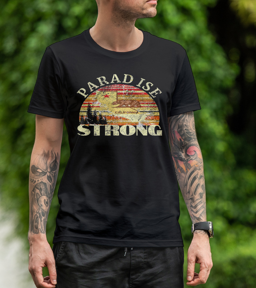 Paradise California Strong Campfire Bear Flag Stripes T-Shirt