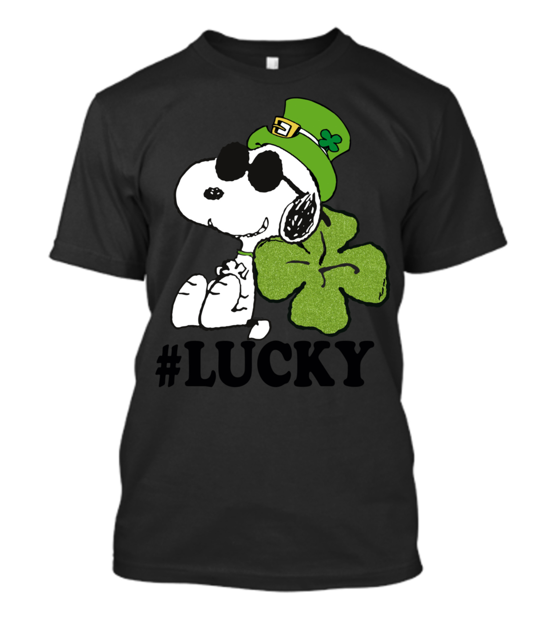 Snoopy St Patrick's Day Hashtag Lucky Four Leaf Clover Peanuts T-Shirt