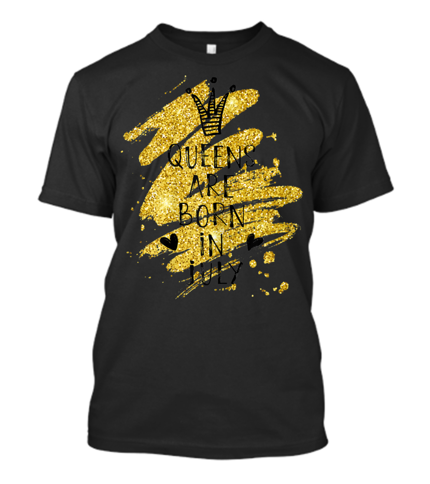 Queens Are Born In July Golden Crown Heart Sparkle T-Shirt