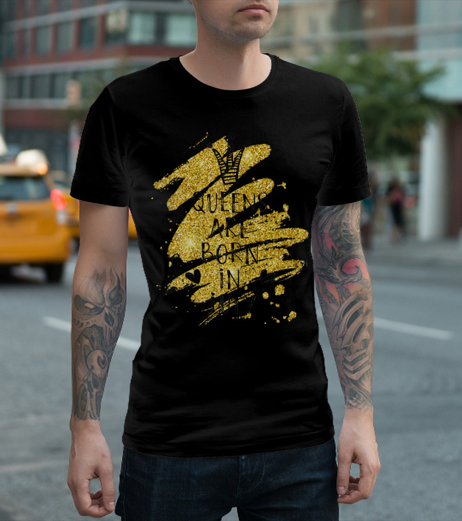 Queens Are Born In July Golden Crown Heart Sparkle T-Shirt