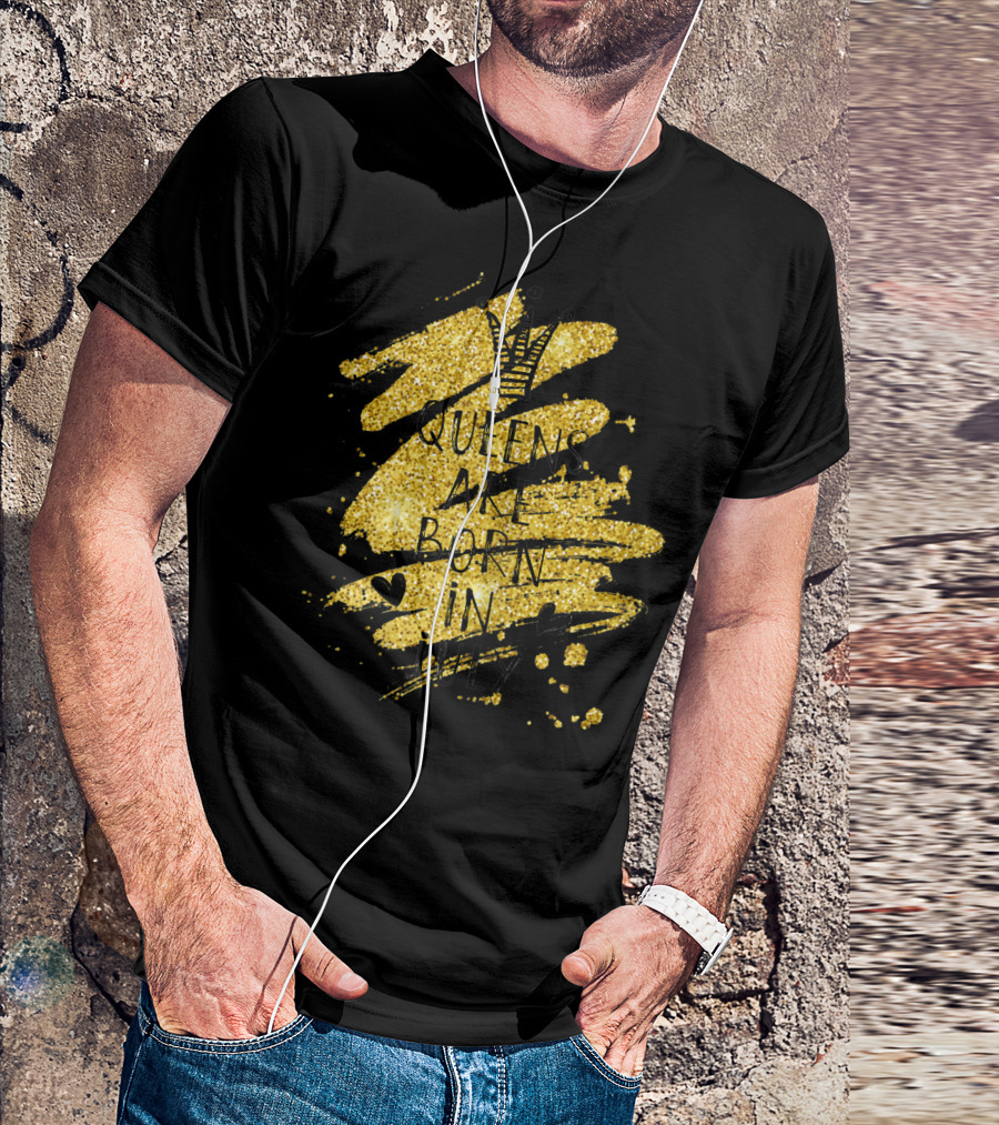 Queens Are Born In July Golden Crown Heart Sparkle T-Shirt