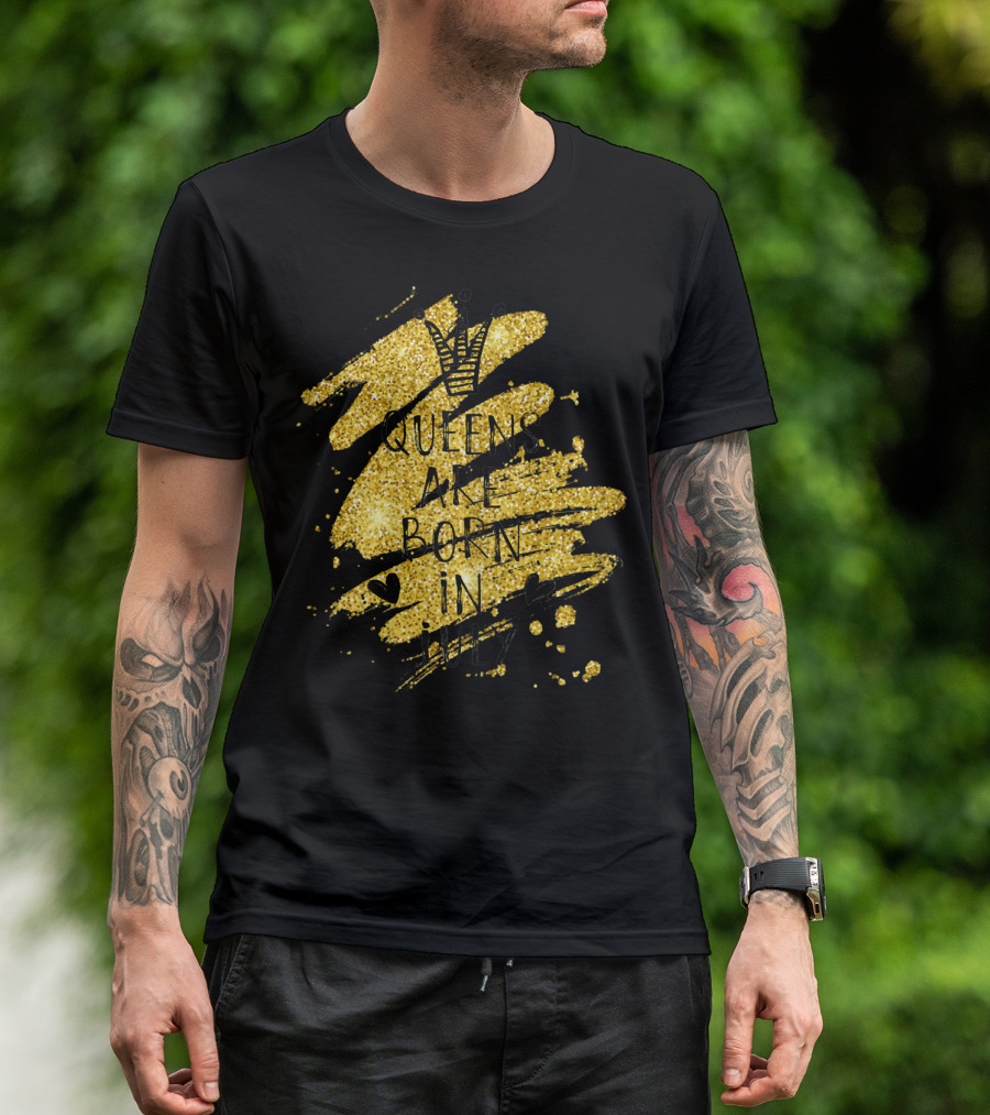 Queens Are Born In July Golden Crown Heart Sparkle T-Shirt