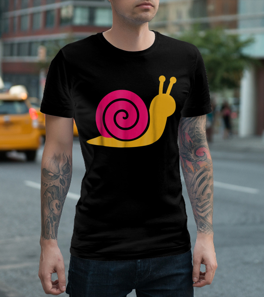 Pink Snail Yellow Shell Spiral Retro T-Shirt