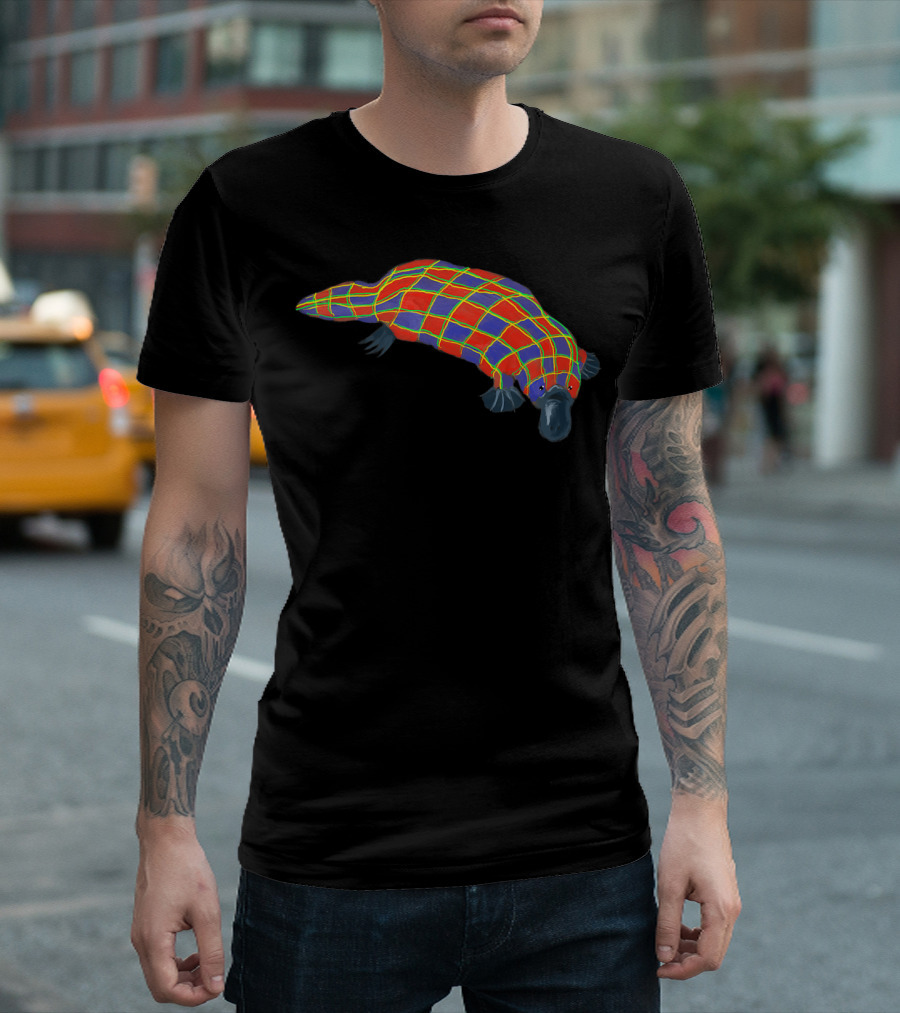 Plaid Platypus Adorable Animal Pun Multicolored T-Shirt