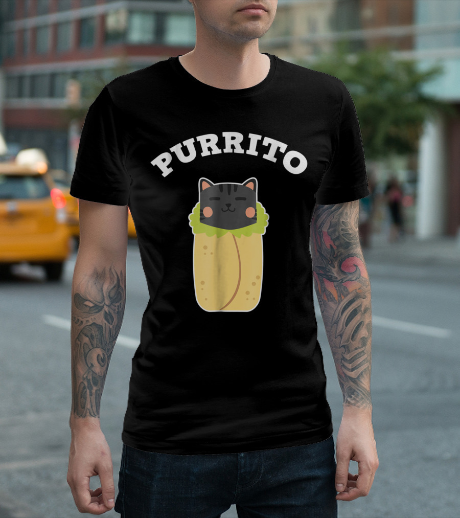 Purrito Funny Cat Pun Cat Lover Burrito Cute Cat Wrapped In Burrito T-Shirt