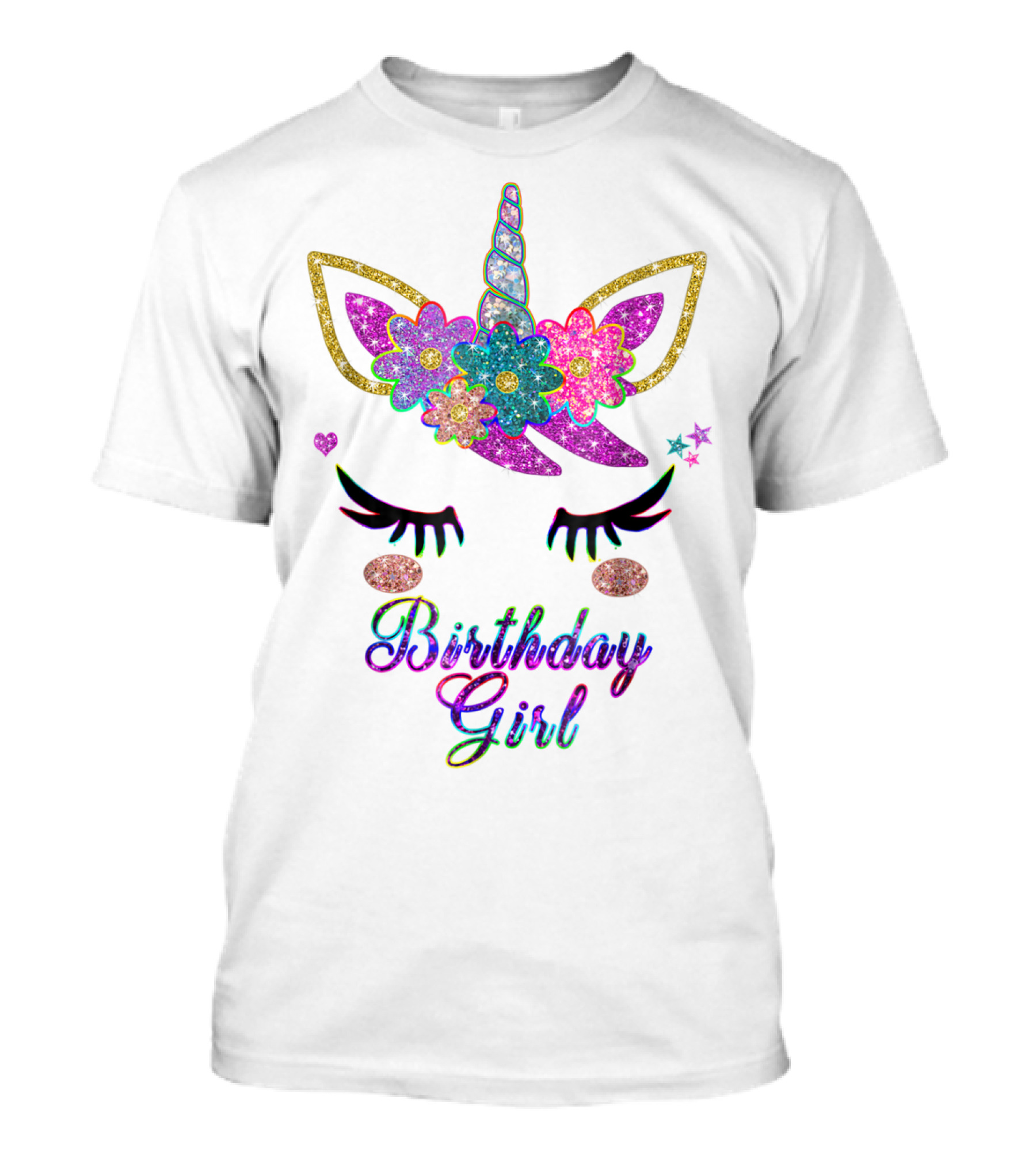 Rainbow Unicorn Glitter Birthday Girl T-Shirt