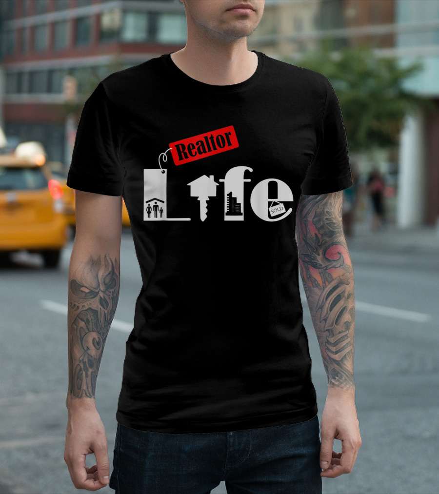 Realtor Life Key Cityscape Sold Sign Real Estate Agent Advertising T-Shirt