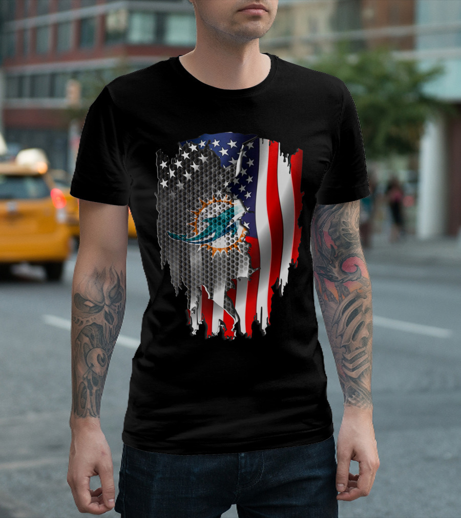 Retro Miami Dolphins Vintage American Flag Fusion T-Shirt
