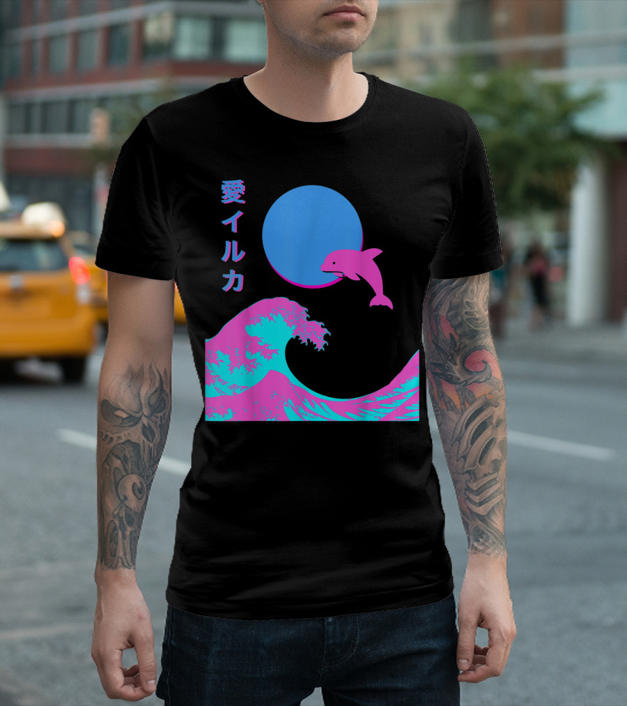 Retro Vaporwave Aesthetic Japanese Wave Dolphin Moon T-Shirt