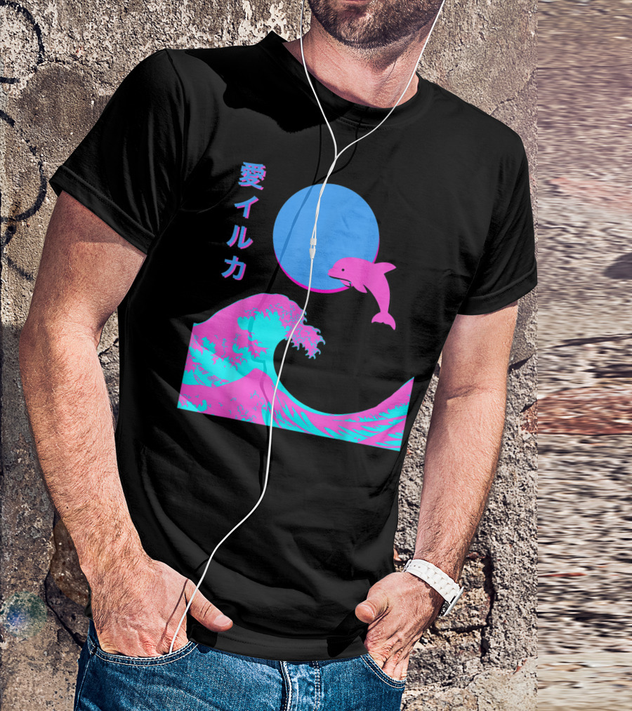 Retro Vaporwave Aesthetic Japanese Wave Dolphin Moon T-Shirt