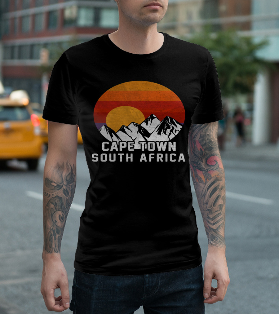 Cape Town South Africa Retro Vintage Sunset Mountains T-Shirt